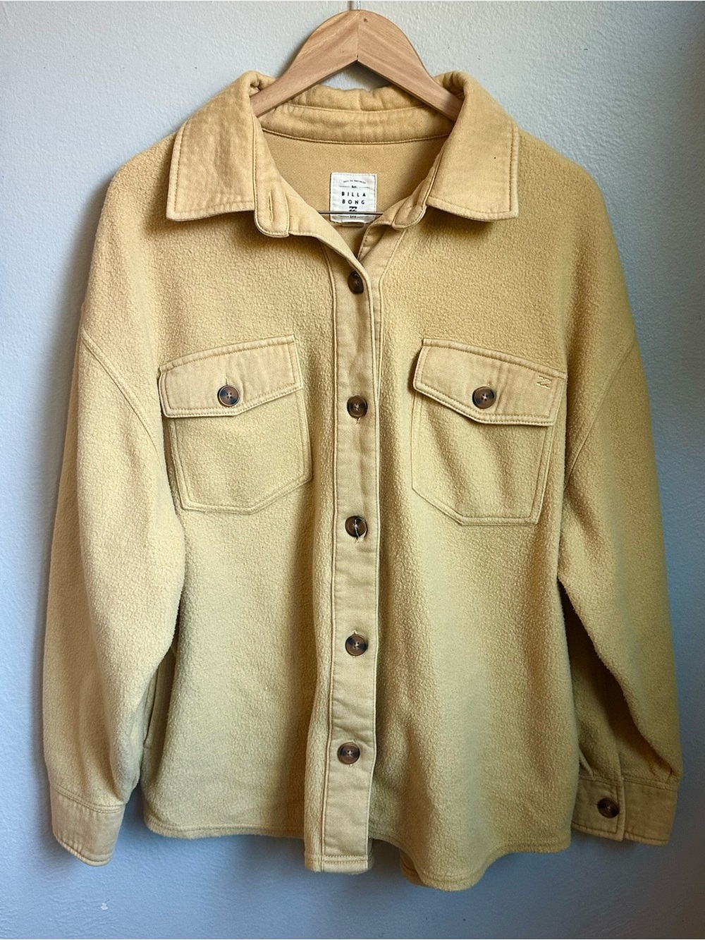Billabong Anytime Shacket Womens M Mustard Yellow Oversized Fleece Jacket
